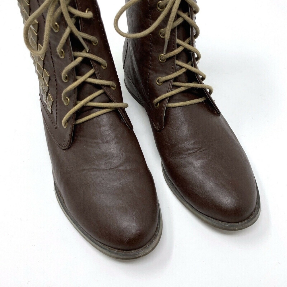 Forever 21 Brown Gold Studded Leather Combat Boots - Picture 2 of 7